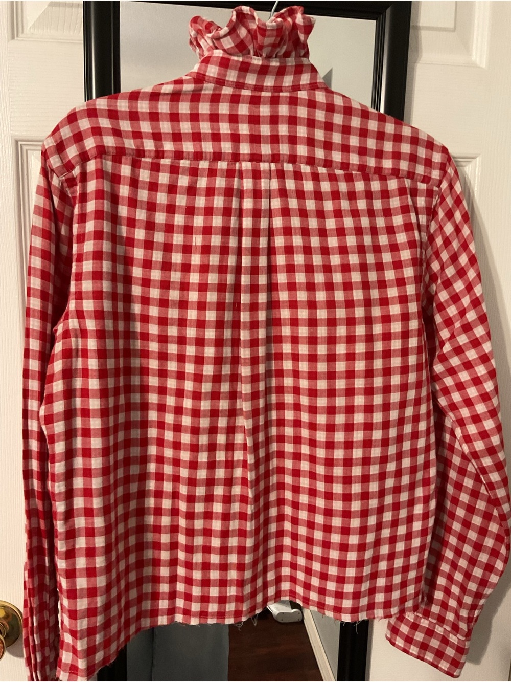 Upcycled Ralph Lauren Red and White Gingham Button-Down Shirt with Pony Logo - Picture 2 of 5